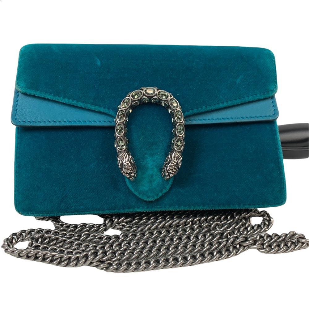 GUCCI Velvet Super Mini Dionysus Shoulder Bag Peacock Blue